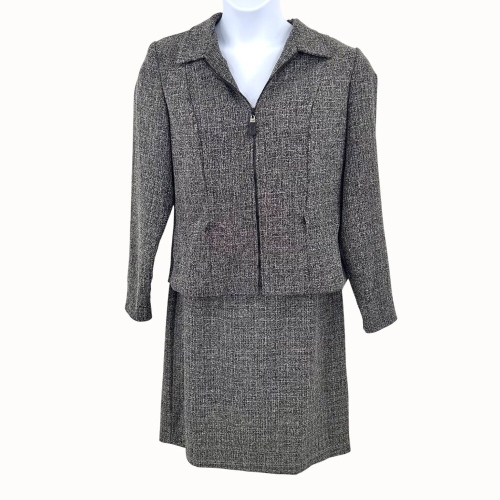 KS Collection Women's 2-Piece Black & Gray Tweed Skirt Suit Set Size 12